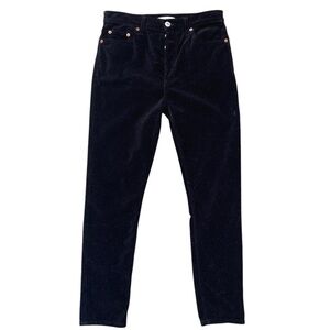 ReDone Originals Velvet High Rise Ankle Pants Button Fly Black size 28 Black